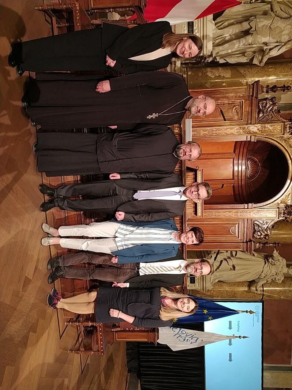 Gruppenbild (von links nach rechts):  Khrystyna Fostyak, Yuriy Kolasa, Cyril Hovorun, Thomas Prügl, Andrea Lehner-Hartmann, Thomas Németh, Olha Uhryn