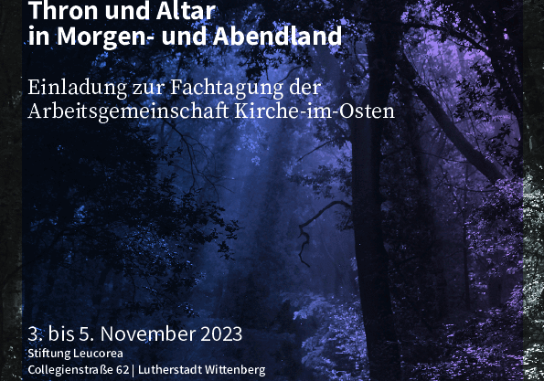 Titelbild finsterer Wald mit Mondlicht, Titel der Veranstaltung: Trohn und Altar in Morgen- und Abendland