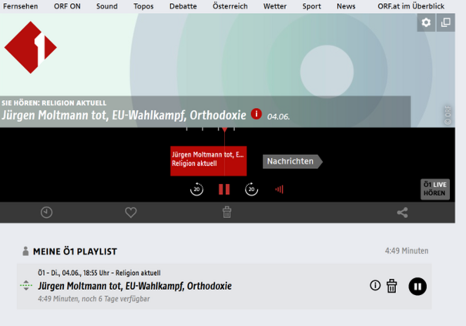 Screenshot vom Sendungshinweis auf der Ö1 Homepage vom 04.06.2024